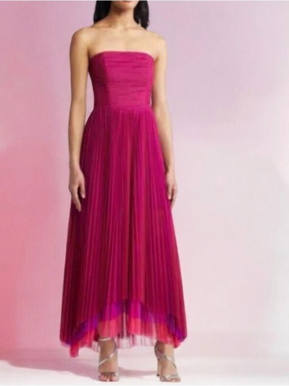 Chelsea28 Strapless Pleated Maxi Dress in Fuchsia